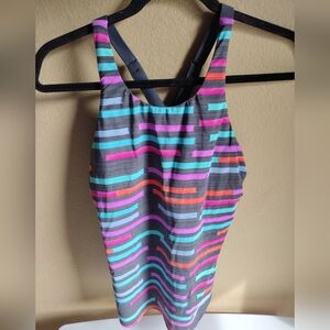 Title Nine Women's Multicolor Stripe Strappy Tankini Swim Top Sz L-Beach Resort